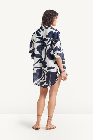 Playa Linen Boyfriend Shirt - Night Flower EcoLinen