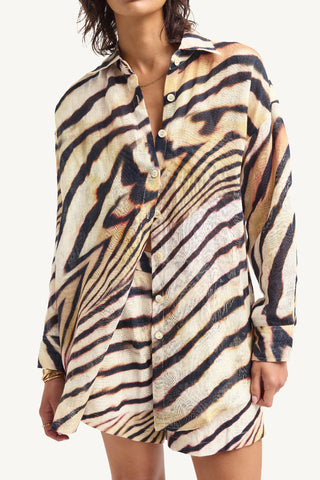 Playa Linen Boyfriend Shirt - Shell Stripe Linen