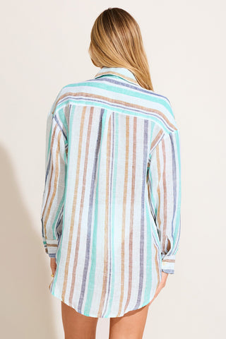 Playa Linen Boyfriend Shirt - Tidal Stripe EcoLinen