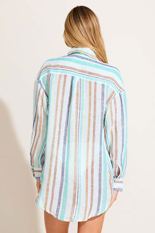 Playa Linen Boyfriend Shirt - Tidal Stripe EcoLinen