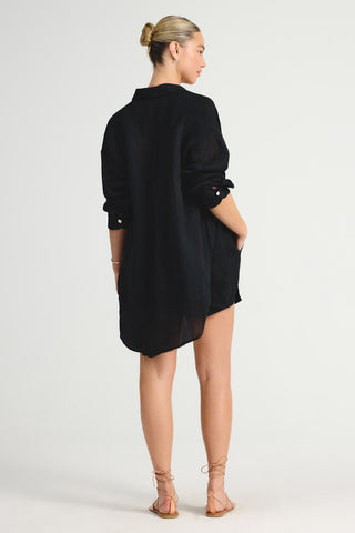 Playa Linen Boyfriend Shirt - Black EcoLinen