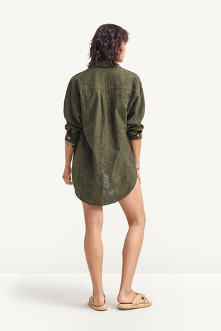 Playa Boyfriend Shirt - Olive Tropical Eyelet