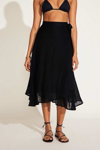 Lana Linen Wrap Skirt - Black EcoLinen