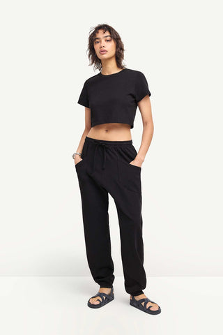 Coast Fitted Crop Shirt - Black Cotton Jersey