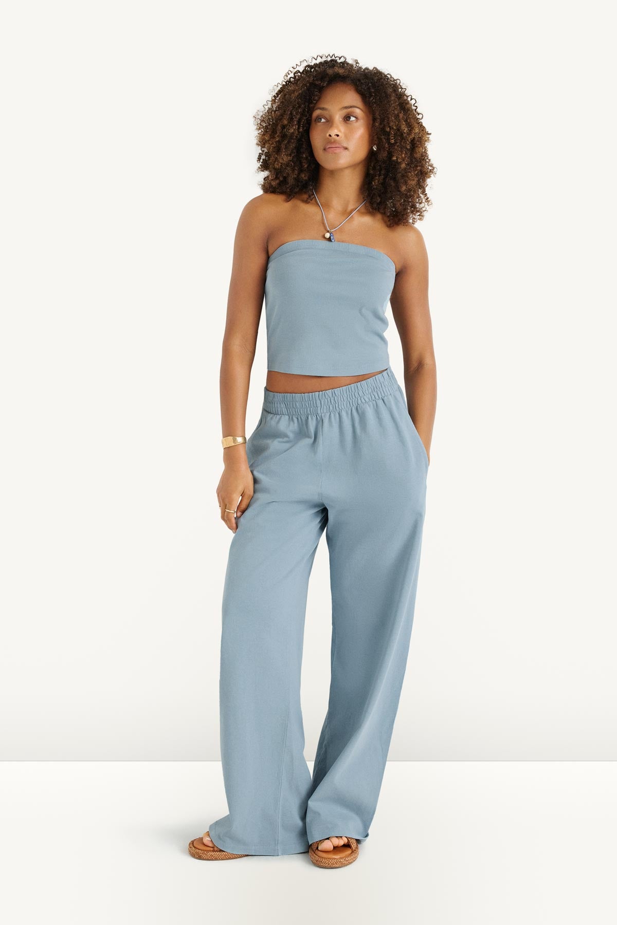 Vitamin A Daybreak Bandeau Top Dusk Blue Cotton Rib