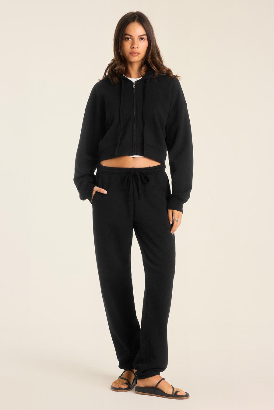Dawn Crop Hoodie and Dawn Classic Sweatpant in Black