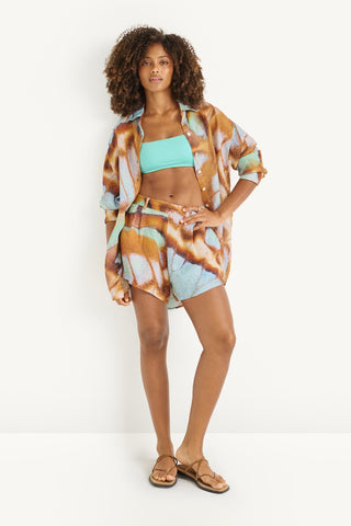 Playa Linen Boyfriend Shirt - Malachite Butterfly EcoLinen