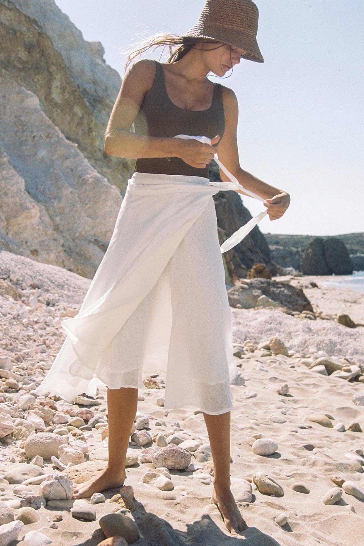 Vitamin A Lana Linen Wrap Skirt White EcoLinen